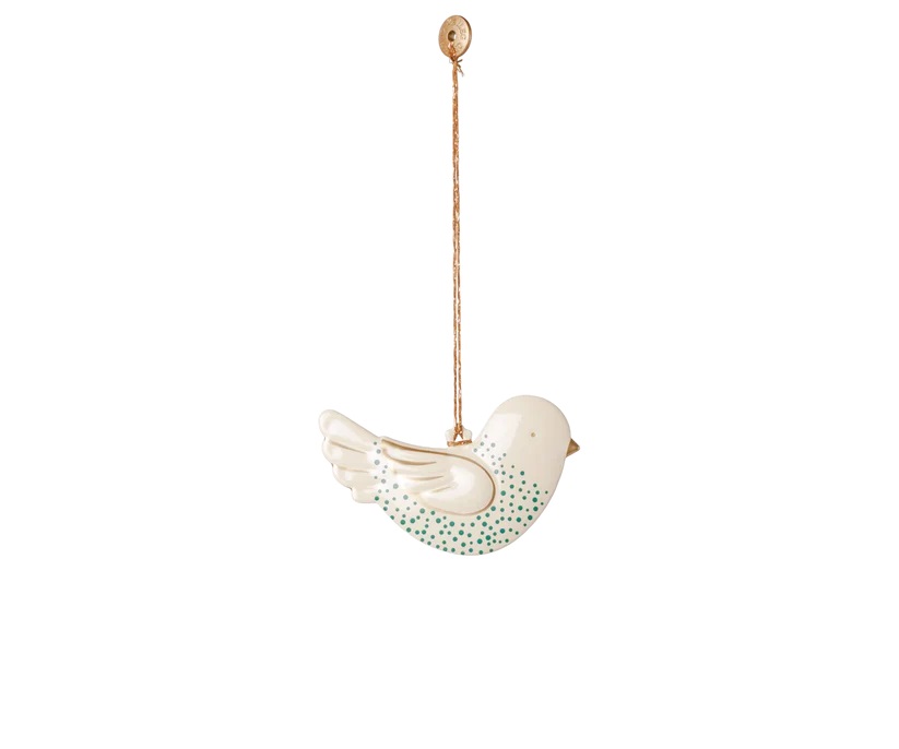 Metallornament Vogel grün gepunktet