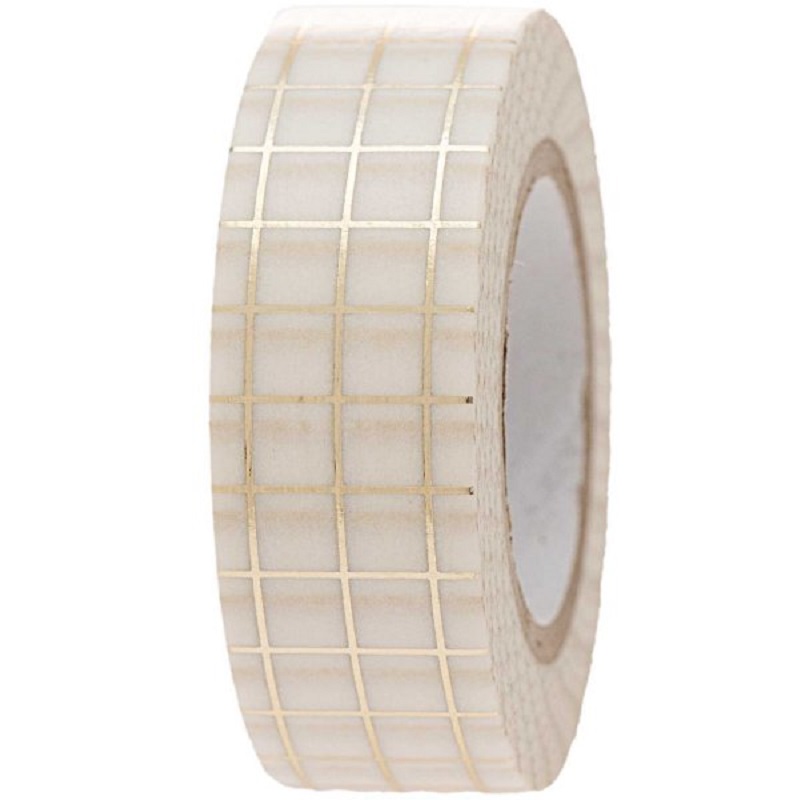 99001-84-06_1_600x600 Washi-Tape, cremeweiß, goldenes Karomuster.