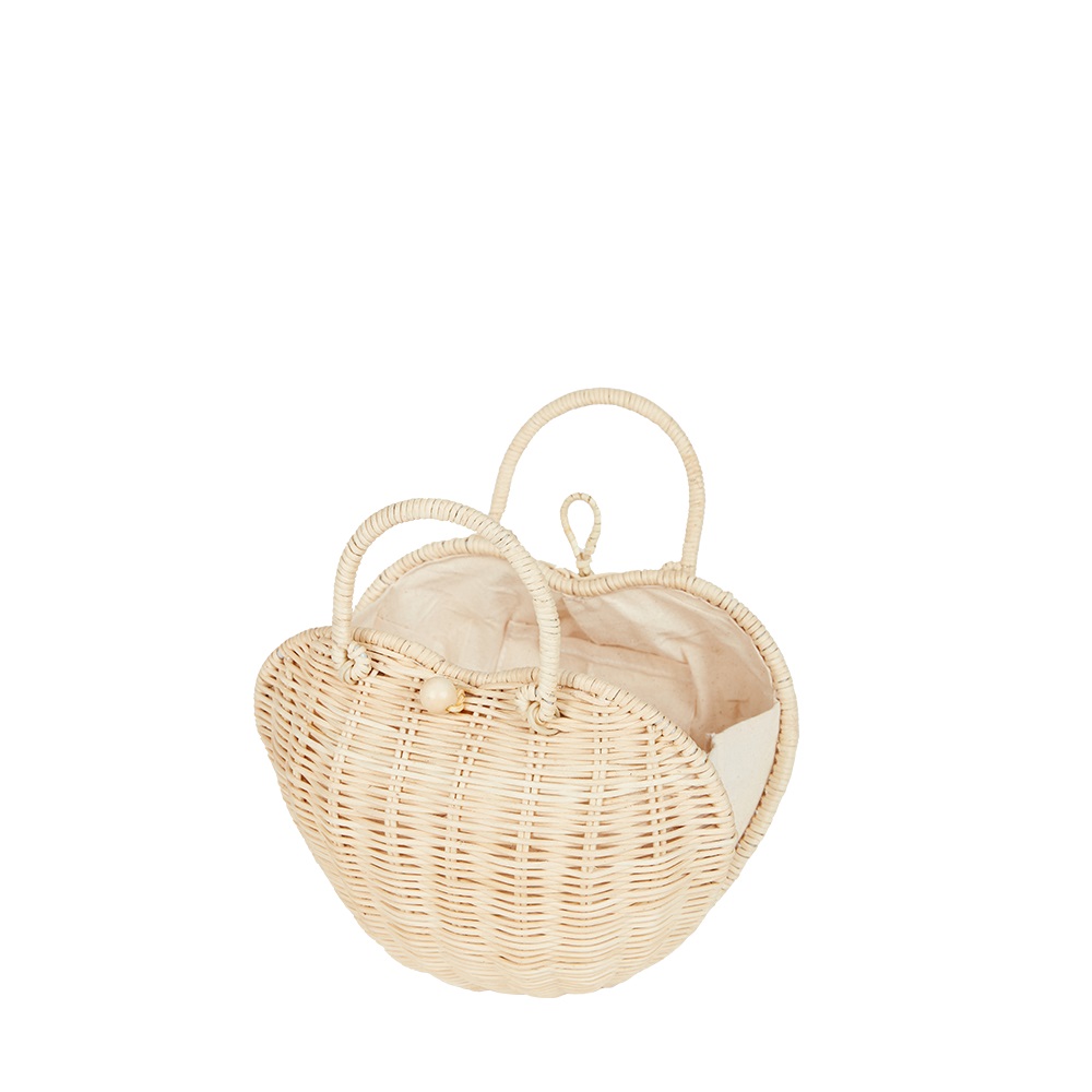 Olli-Ella-Luvya-Bag-Straw-cutout-02 Korb, hellbeige, Rattangeflecht, zwei Henkel, runde Form, innen mit Stoff ausgekleidet.