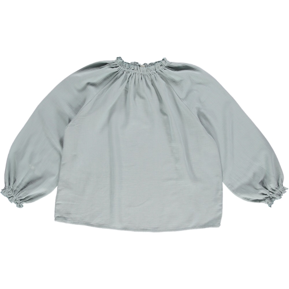 liaw22_076_W_Nola-Blouse-Woman_aqua-grey Bluse, hellblau, lange Ärmel, elastische Bündchen an Hals und Ärmeln.