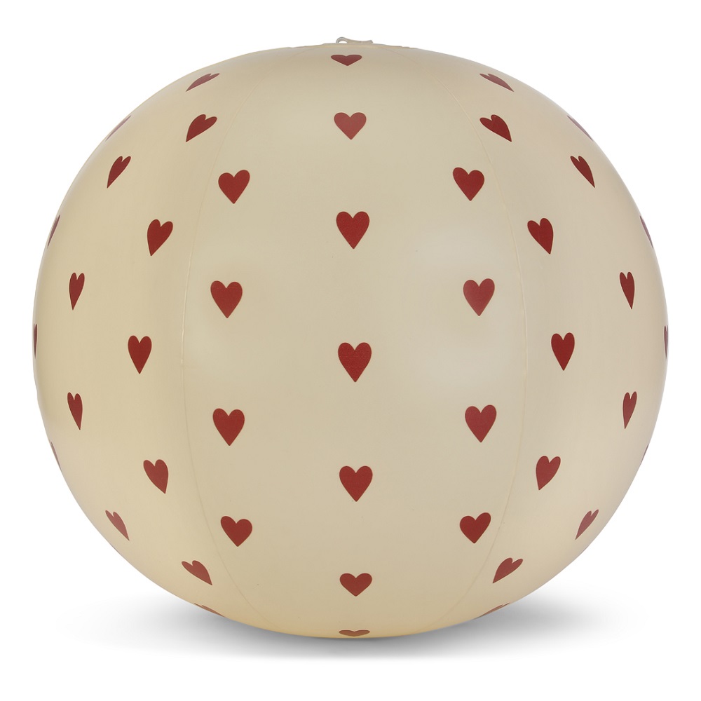 KS2837-BEACH-BALL-MON-AMOUR-Extra-0 Aufblasbarer Ball, cremefarben, rote Herzen, gleichmäßiges Muster.