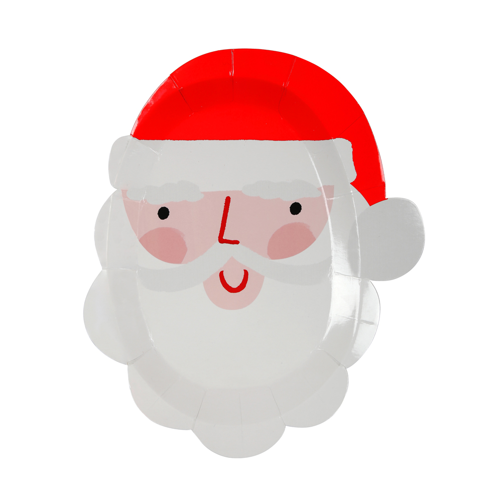 45-2930 Pappteller, Weihnachtsmann-Motiv, rot-weiße Mütze, Bart, freundliches Gesicht, Dekoration für Festlichkeiten.