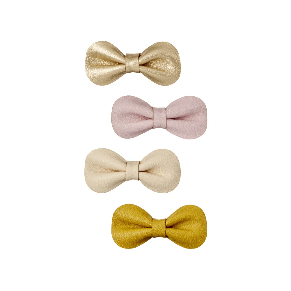 GRACIE_BOWS Haarspangen, Schleifenform, Lederoptik, vier Farben: Gold, Rosa, Beige, Gelbmetallic.