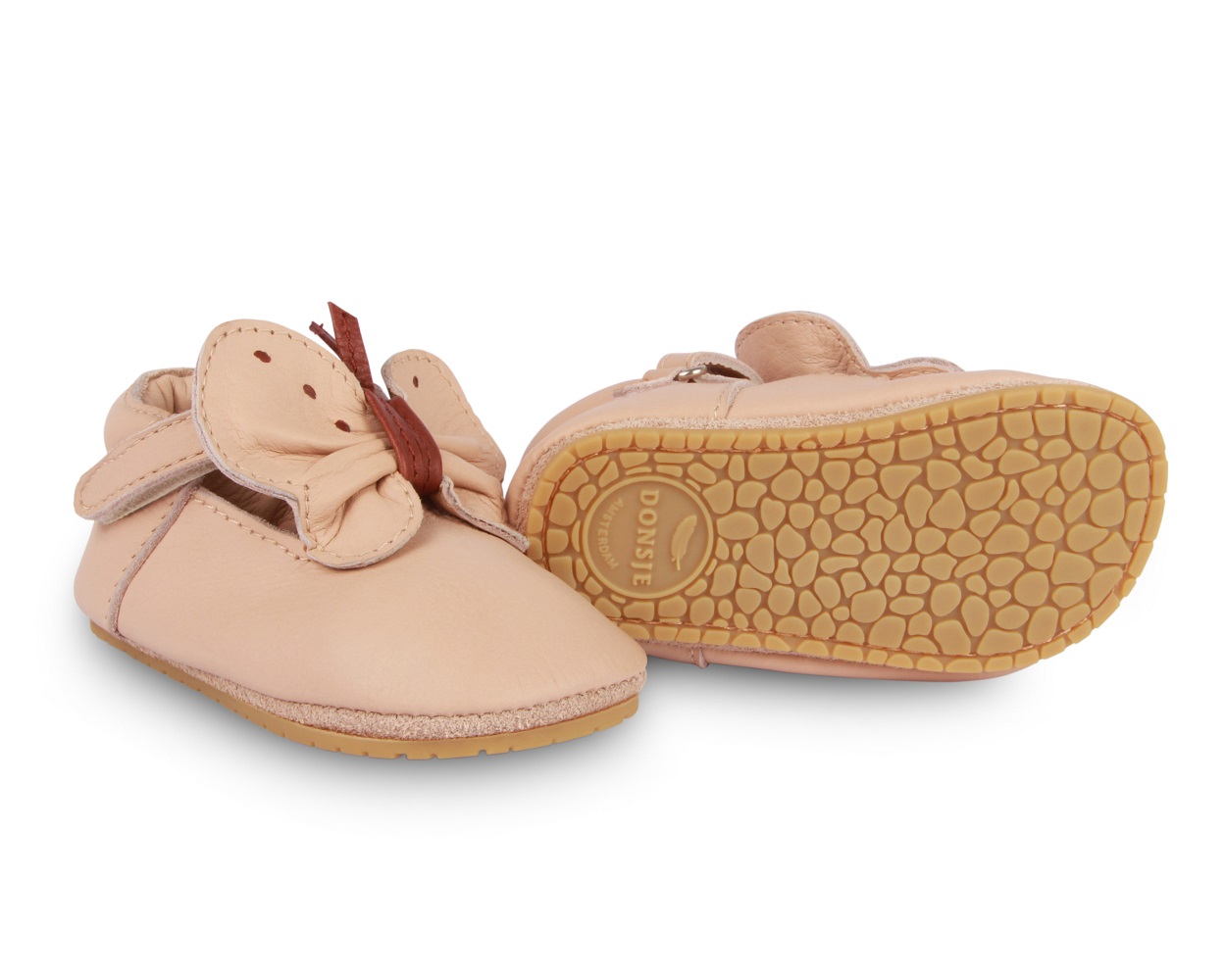 1011000_LE121_6 Babyschuhe, Leder, hellrosa, Klettverschluss, Ledersohle mit Prägung, Dekor-Schleife.