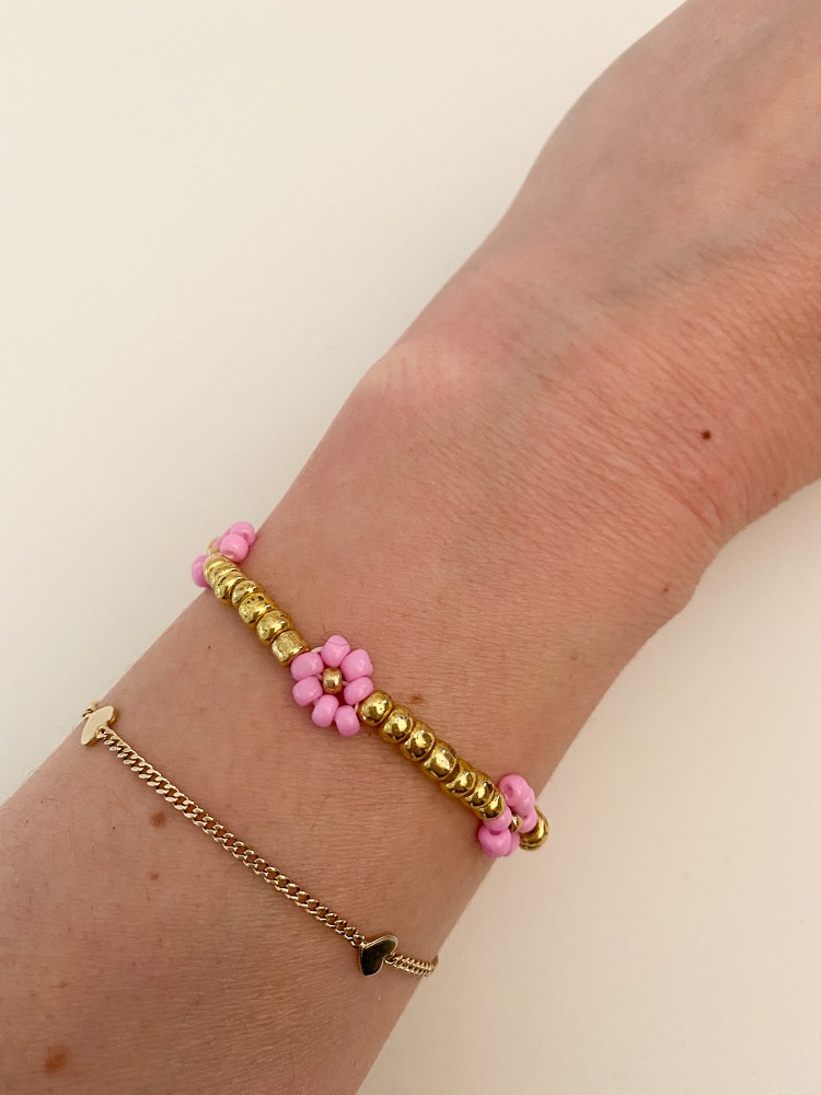 Armband Perlenblumen pink