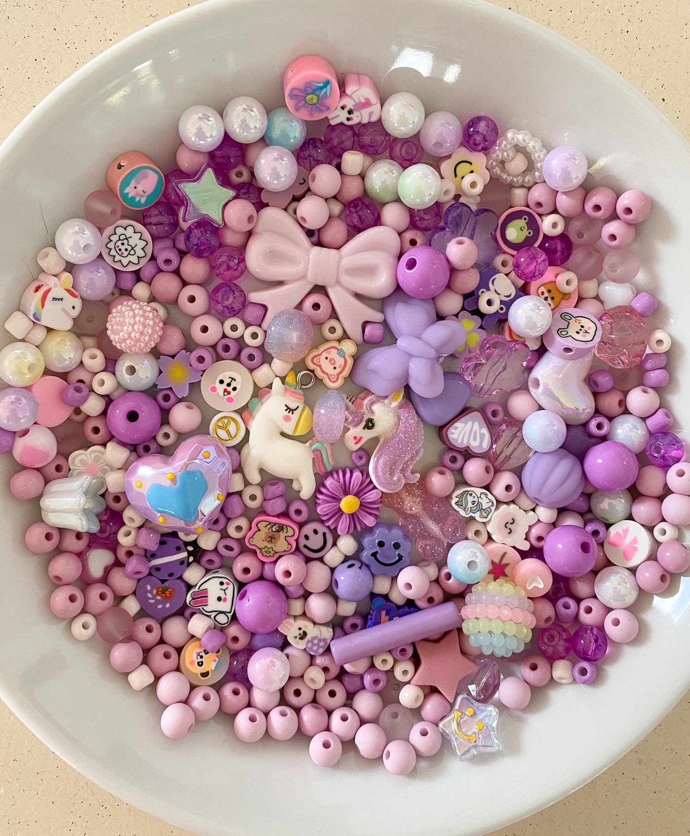 Perlenmix Anhänger 2x Einhorn