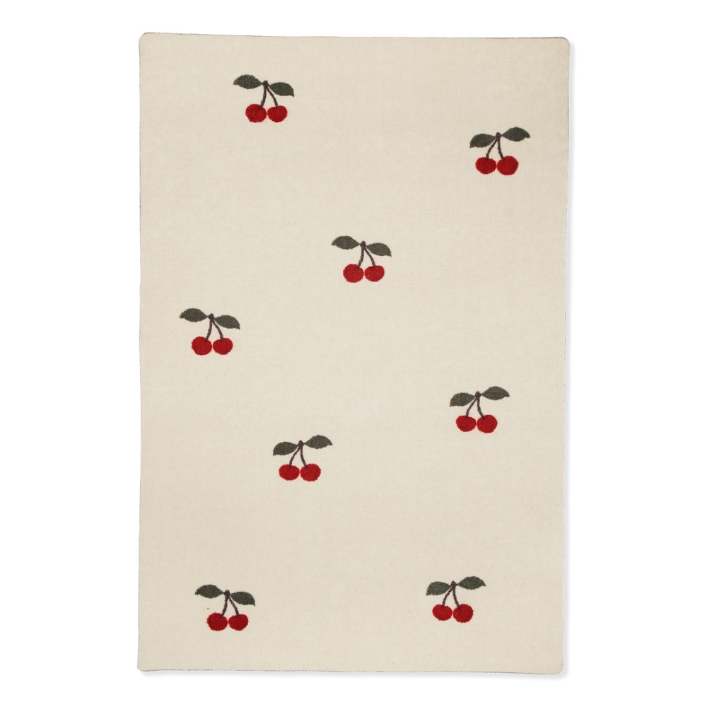 KS1937-CHERRY-Extra-2 Teppich, beige, Kirschmuster, rot-grün, rechteckig.