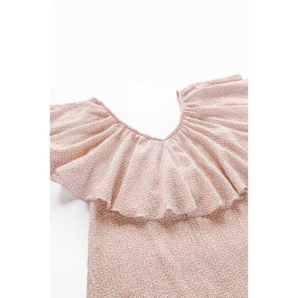 247231_large_ZXq03pSjfEEFt5ekVG4m Bluse, rosa, florales Muster, Carmen-Ausschnitt, gerüschte Ärmel.