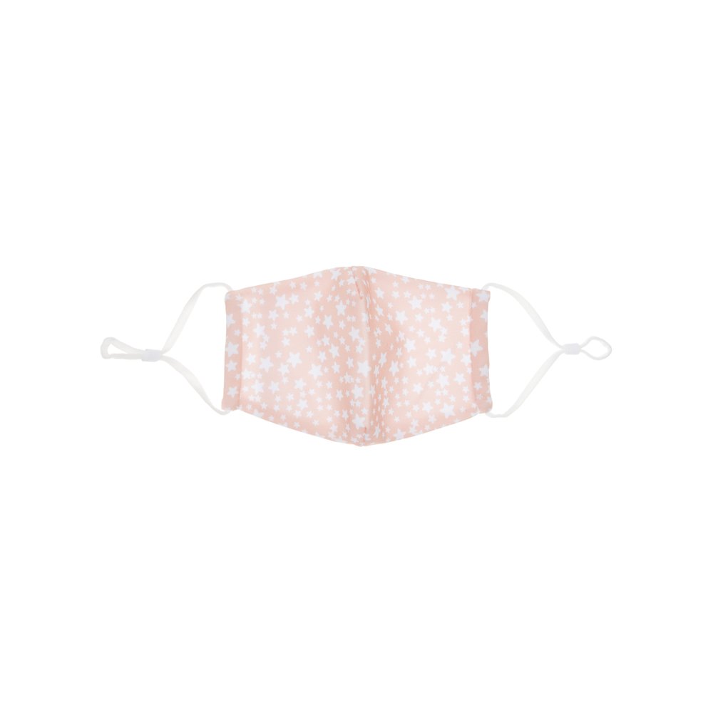 300500 Gesichtsmaske, rosa, weiße Sterne, verstellbare Ohrenschlaufen.