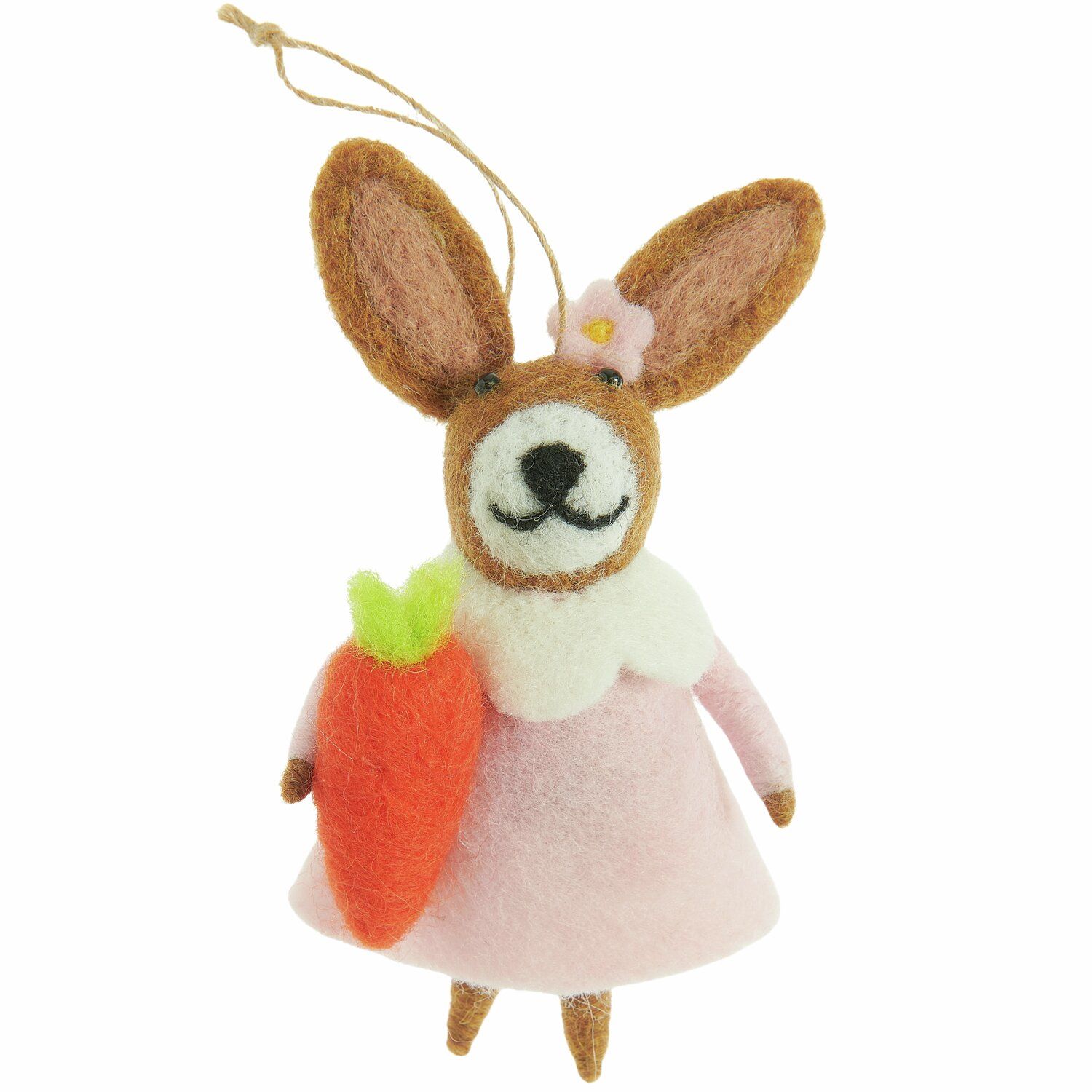 Aufhänger Filz-Hase mit Möhre und rosa Kleid