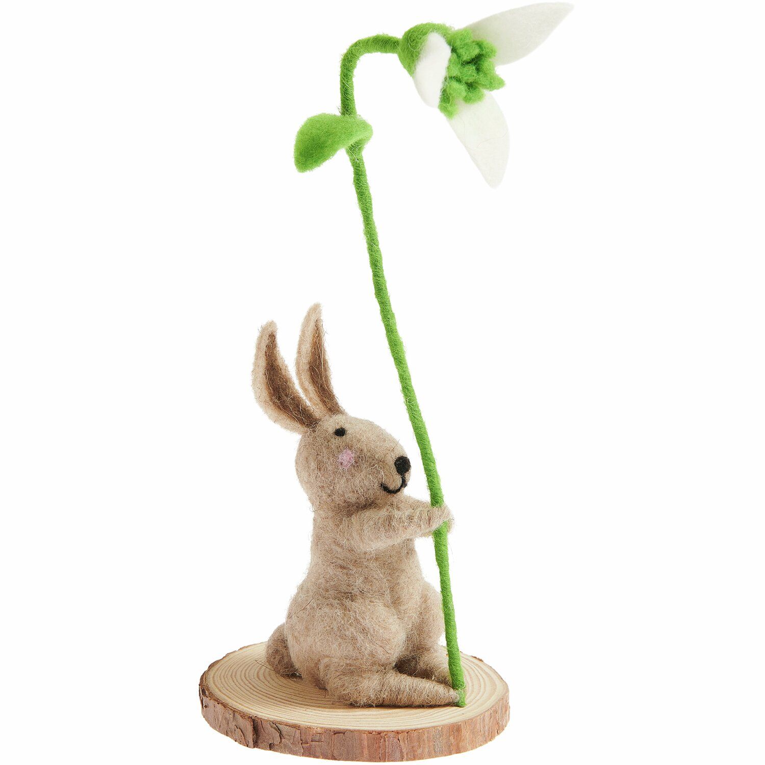 Filz Hase braun mit Schneeglöckchen