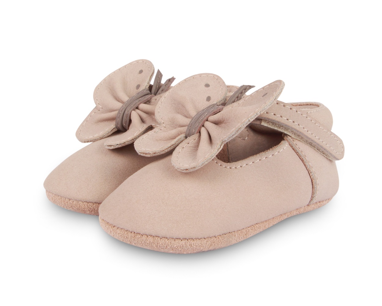 1011000_NL128_1 Babyschuhe, beige, Schleifendetail, Klettverschluss, weiche Sohle.
