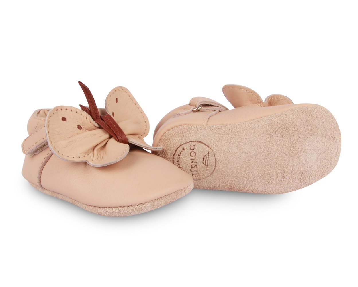1011000_LE121_5 Babyschuhe, cremefarben, weiches Leder, Schmetterlingsverzierung, rutschfeste Sohle.