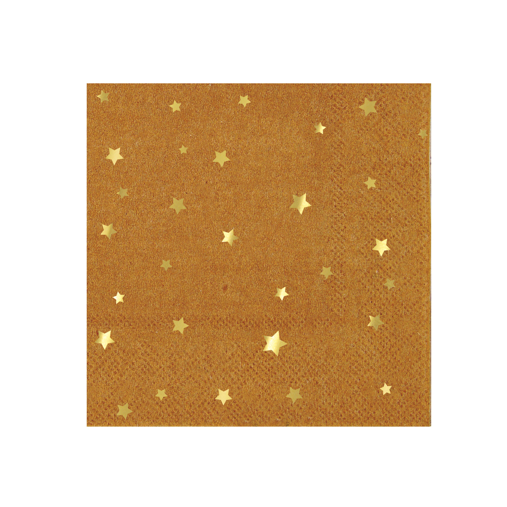 45-1933 Servietten, braun, goldene Sterne, quadratisch, Papierserviette