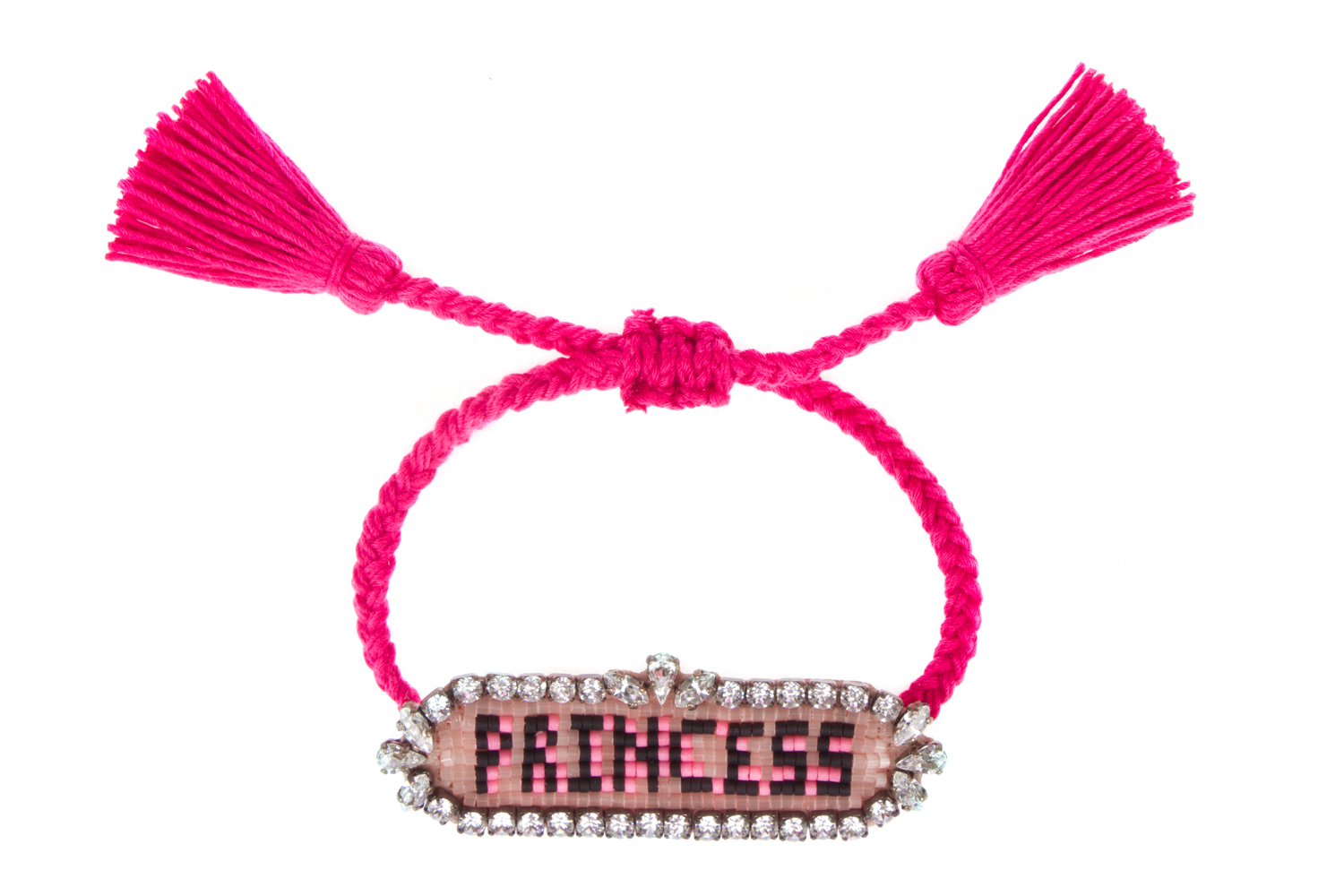 BRACELET-ATHNA-PRINCESS Armband, pink, Schriftzug "PRINCESS", Strasssteine, Quasten-Verzierungen