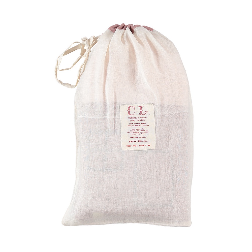 C17BP_bag Beutel, cremeweiß, rosa Verschluss, Aufdruck mit Text, Kordelzug.