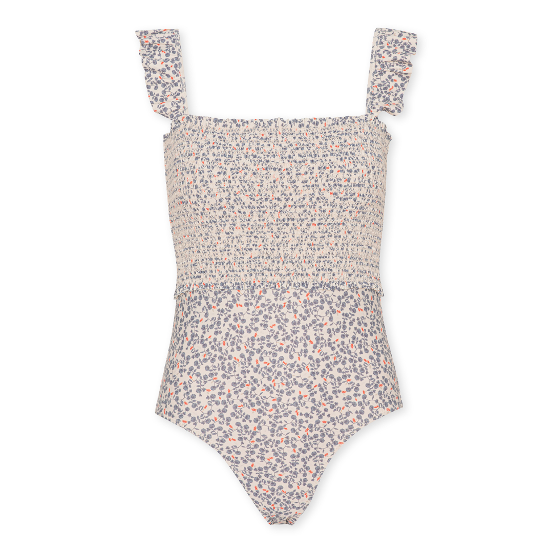 KS2985-LOULU-MOMMY-SWIMSUIT-ESPALIER-PETIT-Extra-0 Einteiler, Beige, florales Muster, Rüschen-Träger.