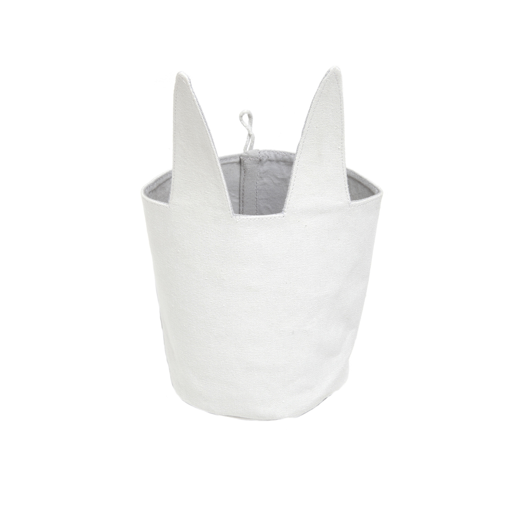 deskstorage-bunny-grey-2 Aufbewahrungskorb, weiß, Kaninchenohren-Design, Stoffmaterial, runde Form, Aufhängeschlaufe.
