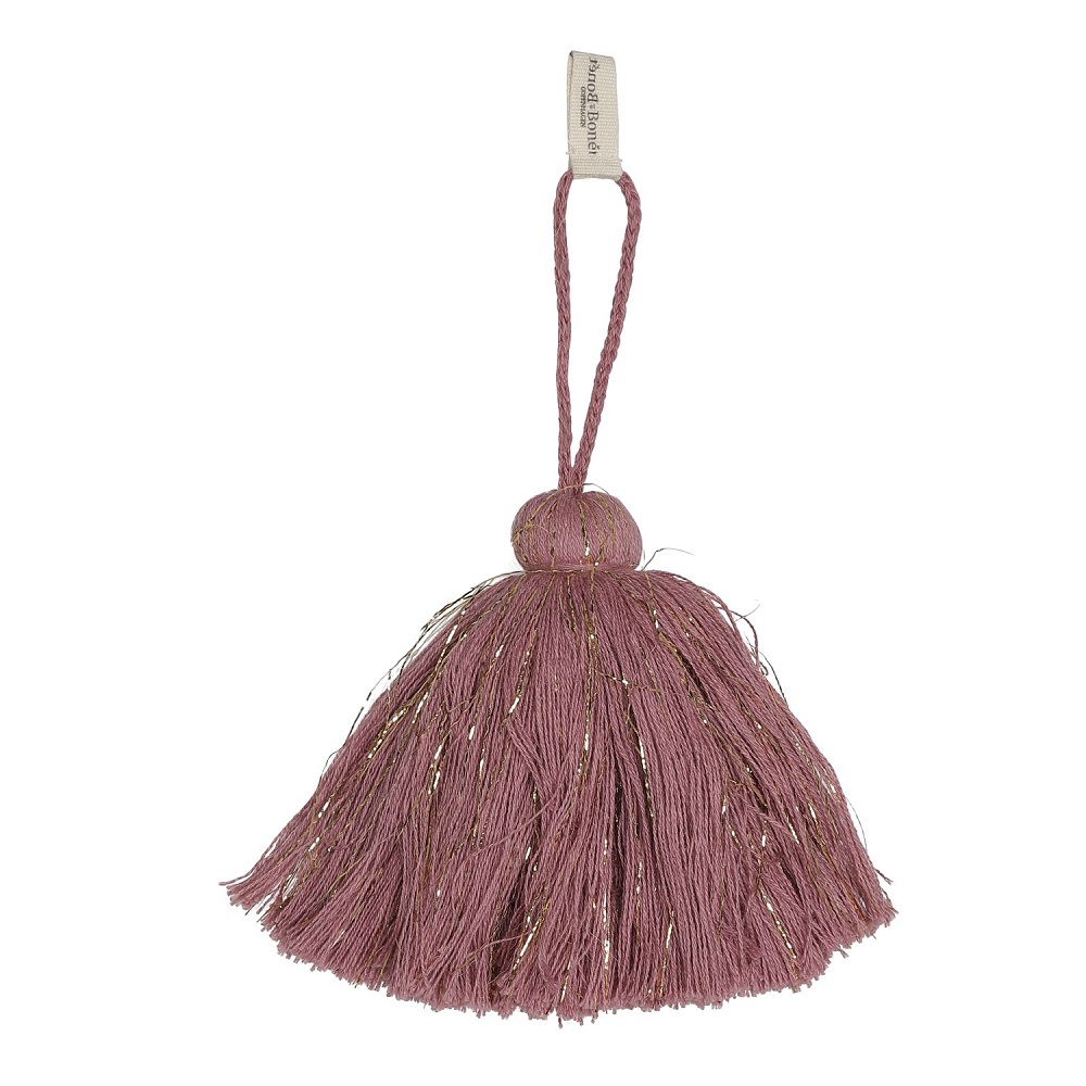 Tassel-Rose Quaste, altrosa, goldene Akzente, Schlaufe, Stoffetikett