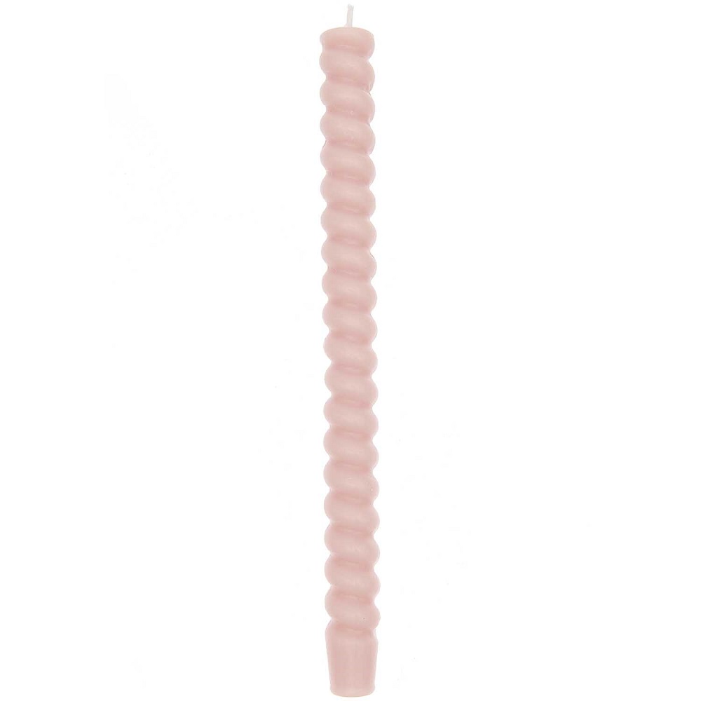 400177_1 Spiral-Stabkerze, rosa, gedrehte Form, schlichtes Design.