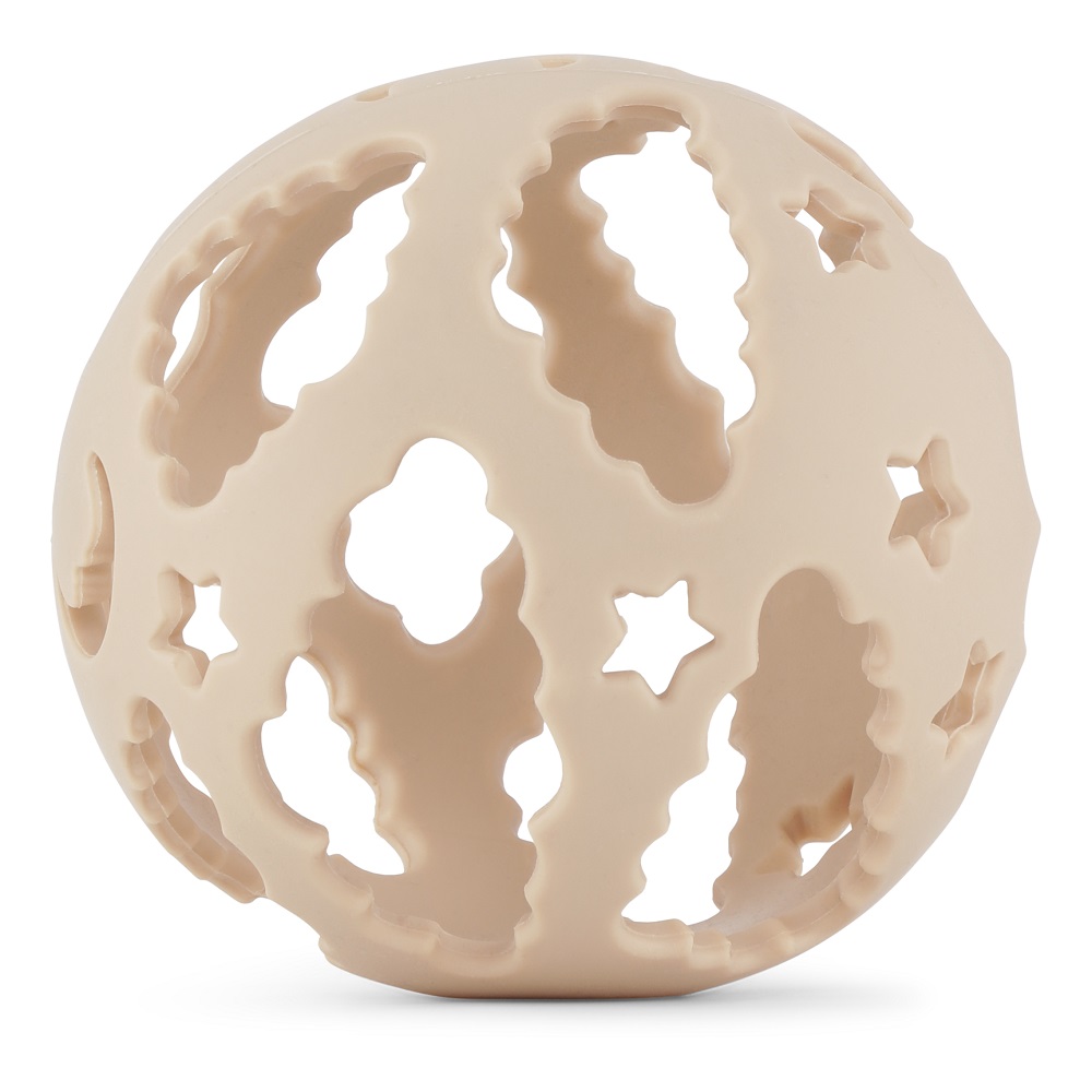 KS17600-ACTIVITY-SILICONE-BALL-ROSE-Extra-0 Gummiball, beige, offene Struktur mit Stern- und Wolkenform-Ausschnitten.