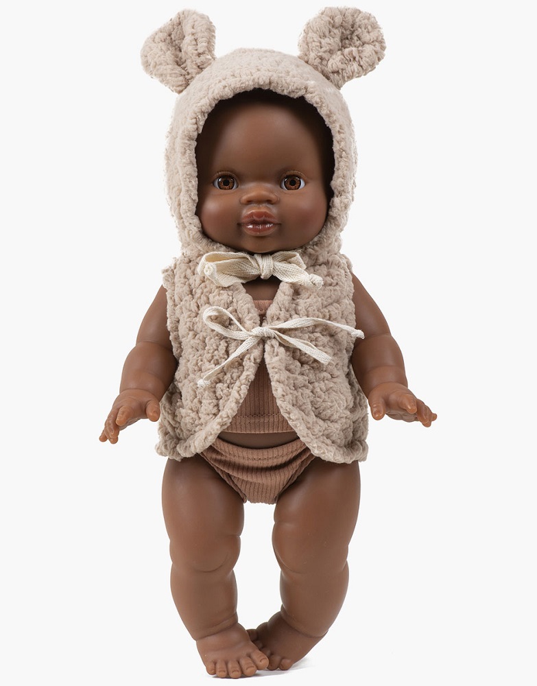 Set Teddyweste & Mütze beige