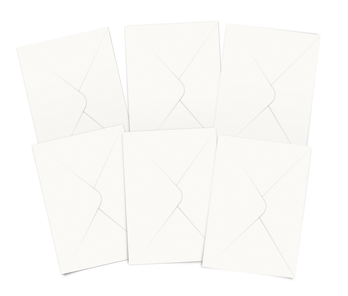 invites-envelopes57cd40be379de Weiße Umschläge, sechser Set, rechteckig, spitze Klappe.