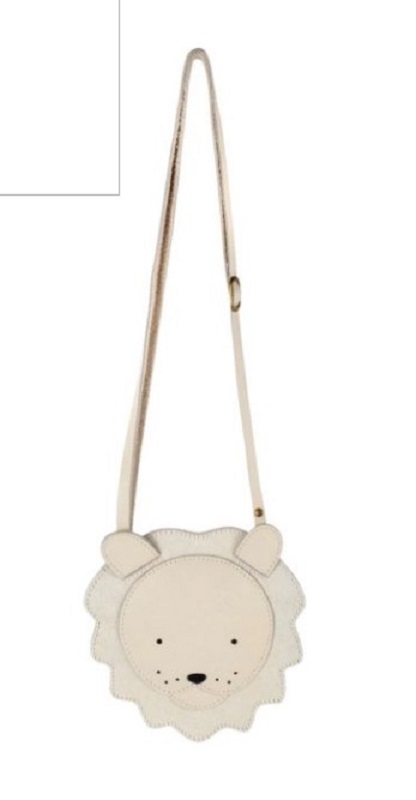 Loewe_2 Umhängetasche, cremefarben, Löwengesicht-Design, verstellbarer Schulterriemen.