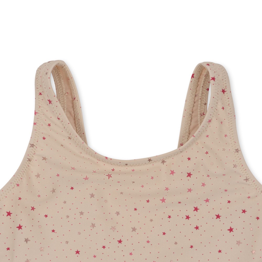 KS5330-STRUT-SWIMSUIT-ETOILE-PINK-SPARKLE-Extra-2 Beiger Kinder-Badeanzug, rote und graue Sterne, breite Träger.