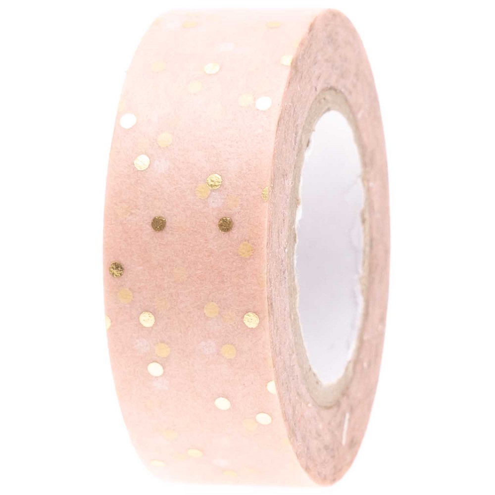99001-77-01_1 Washi Tape, rosa, goldene Punkte, dekorativ.