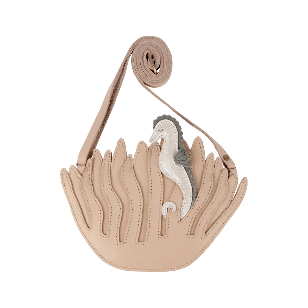 5015501_LE121_1 Beige Tasche, Seepferdchen-Motiv, kunstleder, Tentakel-Design, verstellbarer Riemen.