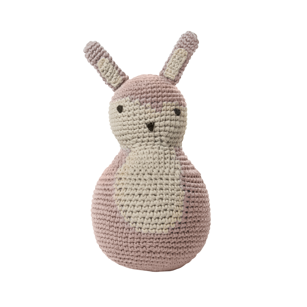 3165_2570959f99992d Gehäkeltes Stofftier, Hase, rosa und beige, gerade Ohren, minimalistische Stickerei.