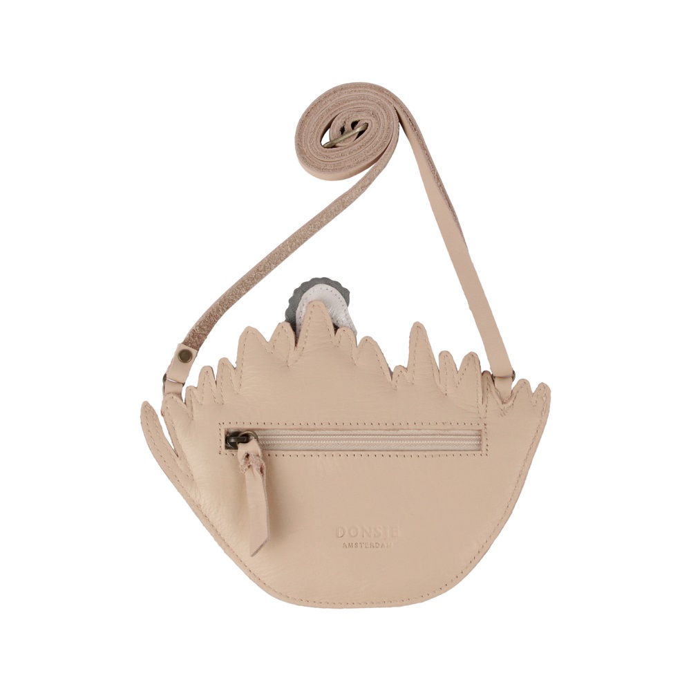 5015501_LE121_4 Igel-förmige Umhängetasche, beige Leder, Reißverschluss vorne, Griffschlaufen.