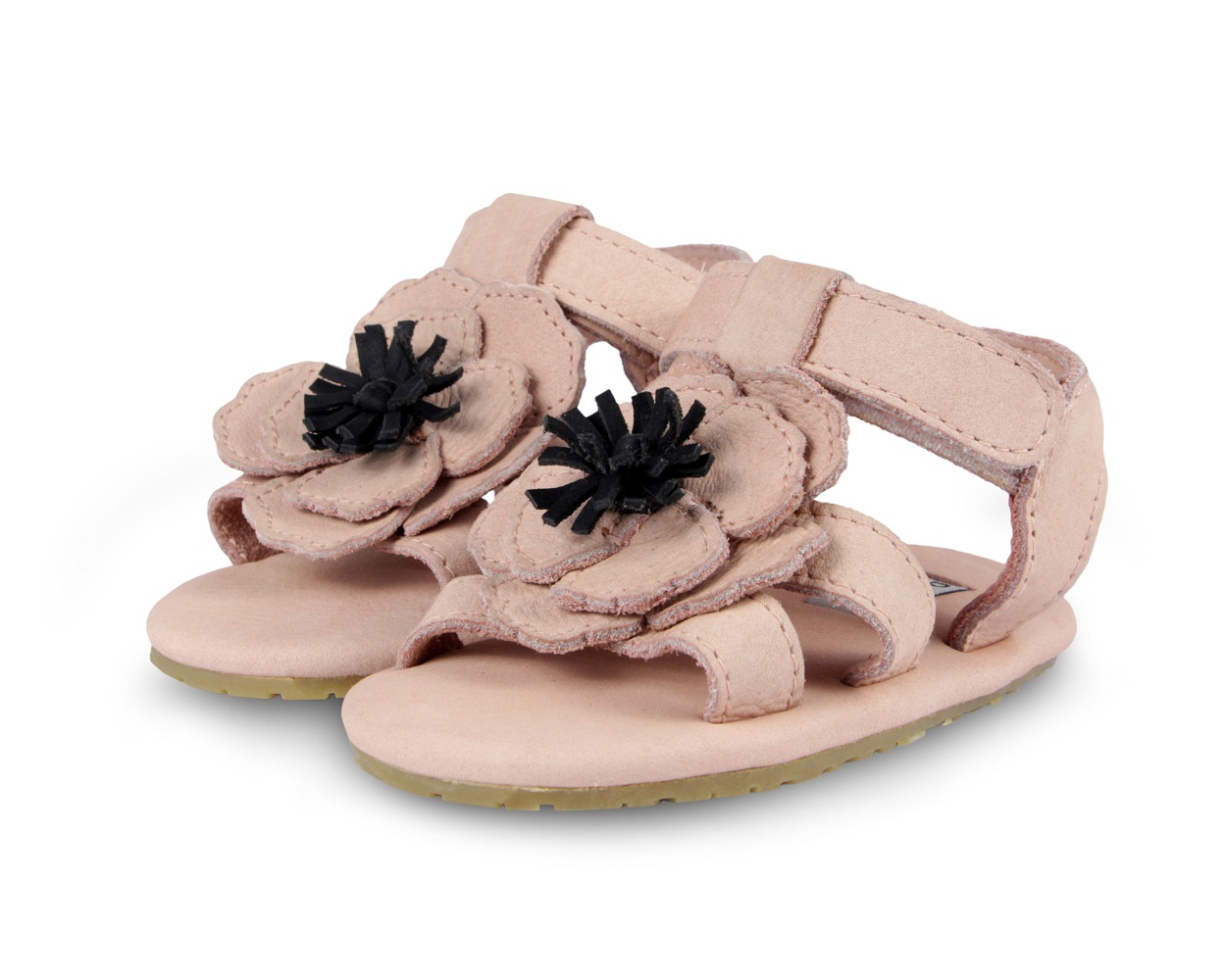Tuti-Fields-Anemone-Base Kinder-Sandalen, rosa, Blütenverzierung, Klettverschluss, weiche Sohle, dekorativer schwarzer Mittelpunkt.
